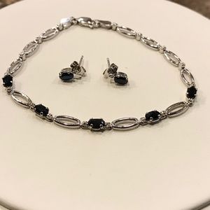 10K white gold with sapphire bracelet and earrings